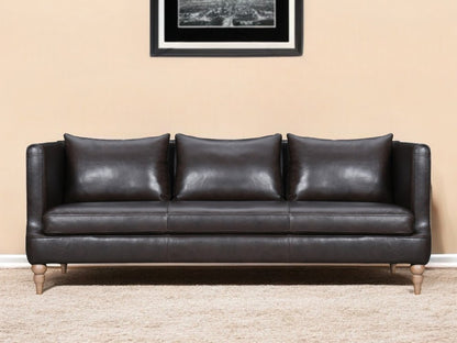 85" Dark Brown Leather Sofa With Brown Legs HomeRoots