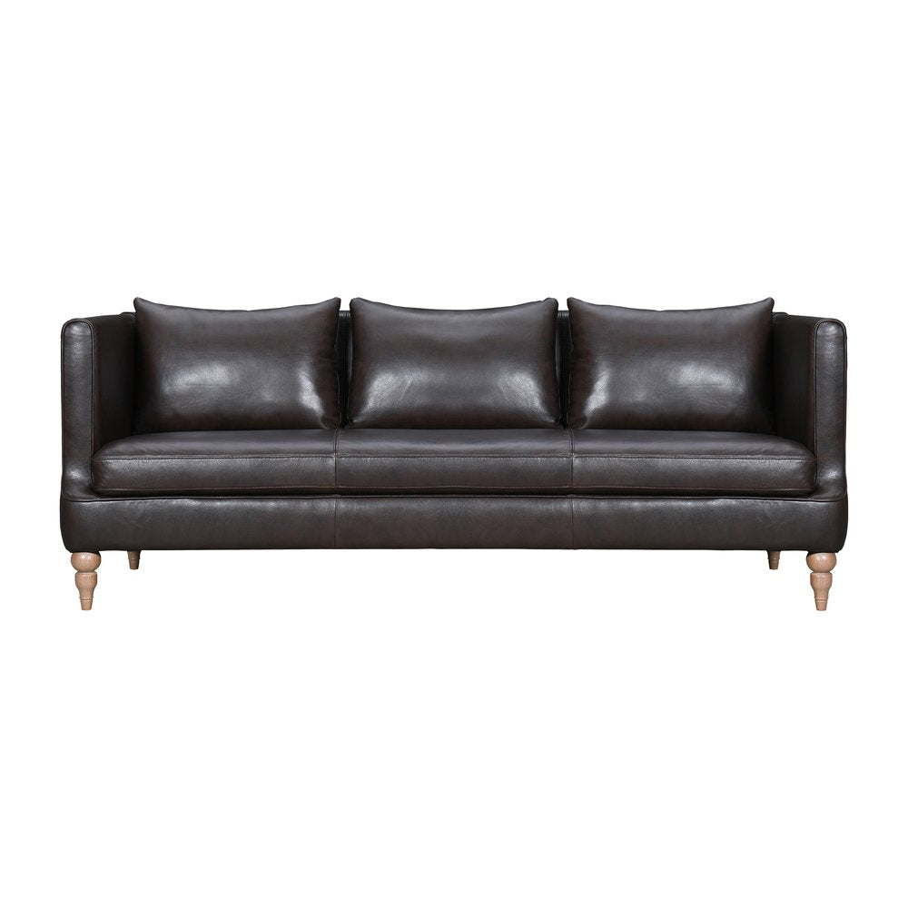 85" Dark Brown Leather Sofa With Brown Legs HomeRoots