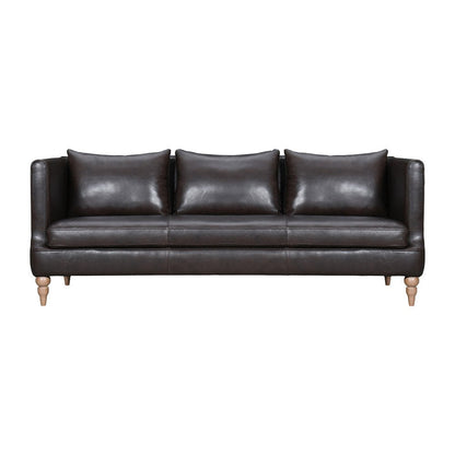 85" Dark Brown Leather Sofa With Brown Legs HomeRoots