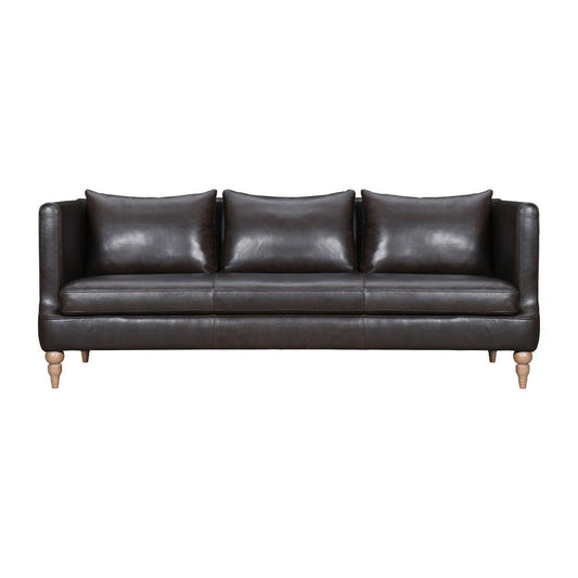 85" Dark Brown Leather Sofa With Brown Legs HomeRoots