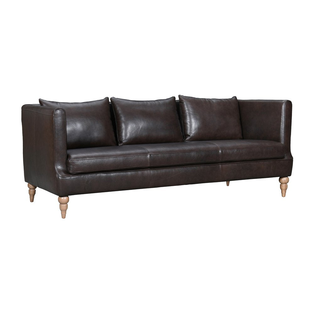 85" Dark Brown Leather Sofa With Brown Legs HomeRoots