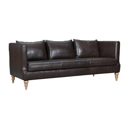 85" Dark Brown Leather Sofa With Brown Legs HomeRoots