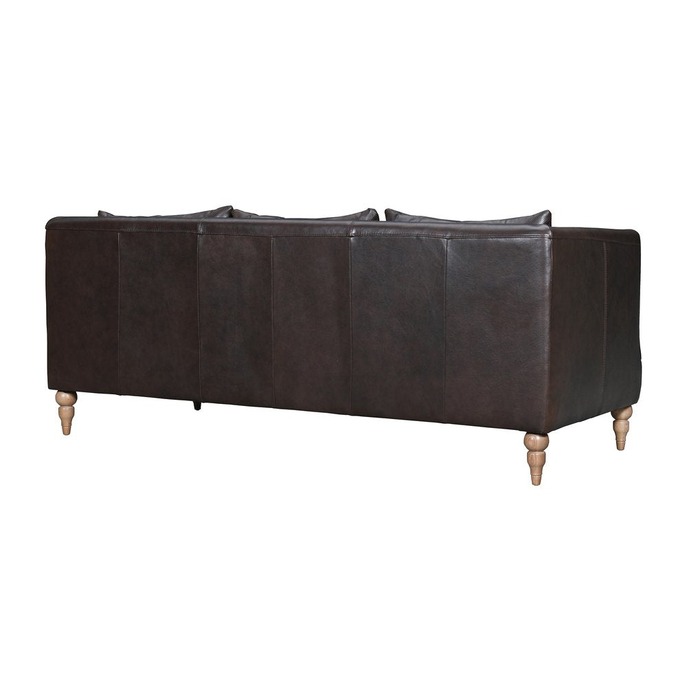 85" Dark Brown Leather Sofa With Brown Legs HomeRoots