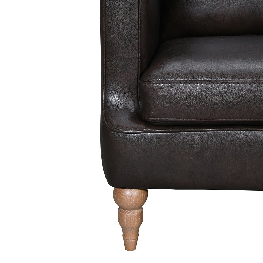 85" Dark Brown Leather Sofa With Brown Legs HomeRoots