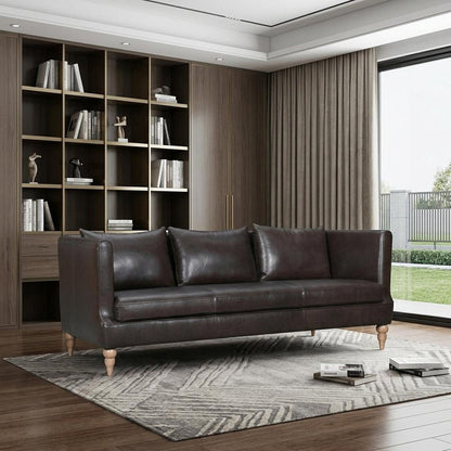 85" Dark Brown Leather Sofa With Brown Legs HomeRoots