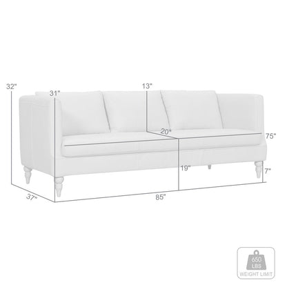 85" Dark Brown Leather Sofa With Brown Legs HomeRoots