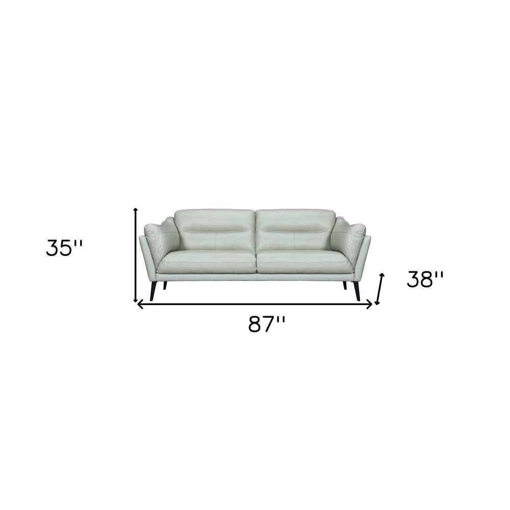 87" Mint Green Leather Sofa With Black Legs HomeRoots