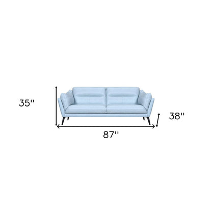 87" Sky Blue Leather Sofa With Black Legs HomeRoots