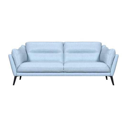 87" Sky Blue Leather Sofa With Black Legs HomeRoots