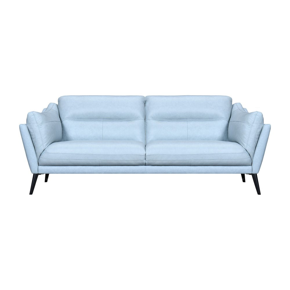 87" Sky Blue Leather Sofa With Black Legs HomeRoots