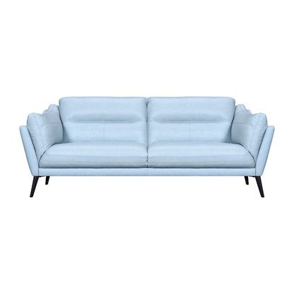 87" Sky Blue Leather Sofa With Black Legs HomeRoots