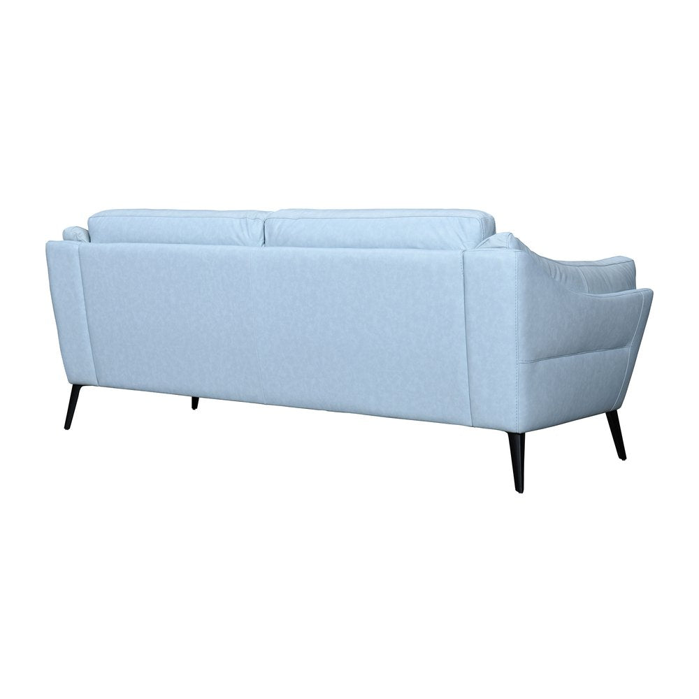 87" Sky Blue Leather Sofa With Black Legs HomeRoots