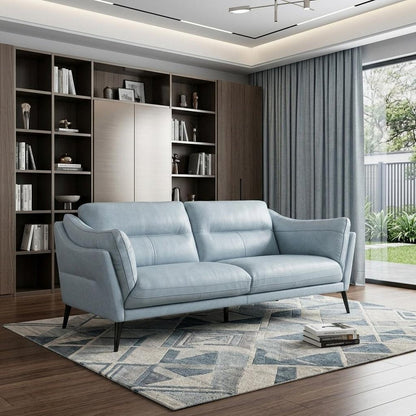 87" Sky Blue Leather Sofa With Black Legs HomeRoots