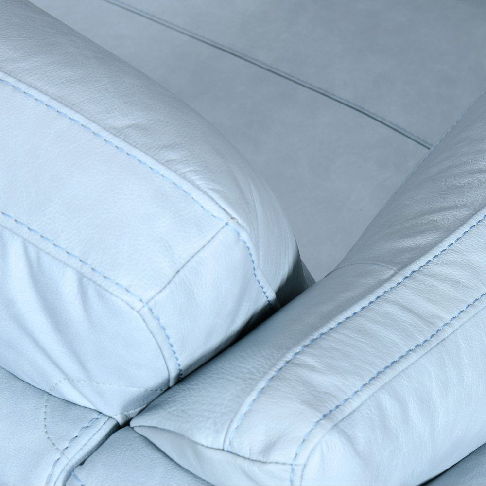 87" Sky Blue Leather Sofa With Black Legs HomeRoots