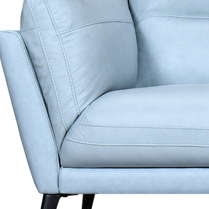 87" Sky Blue Leather Sofa With Black Legs HomeRoots