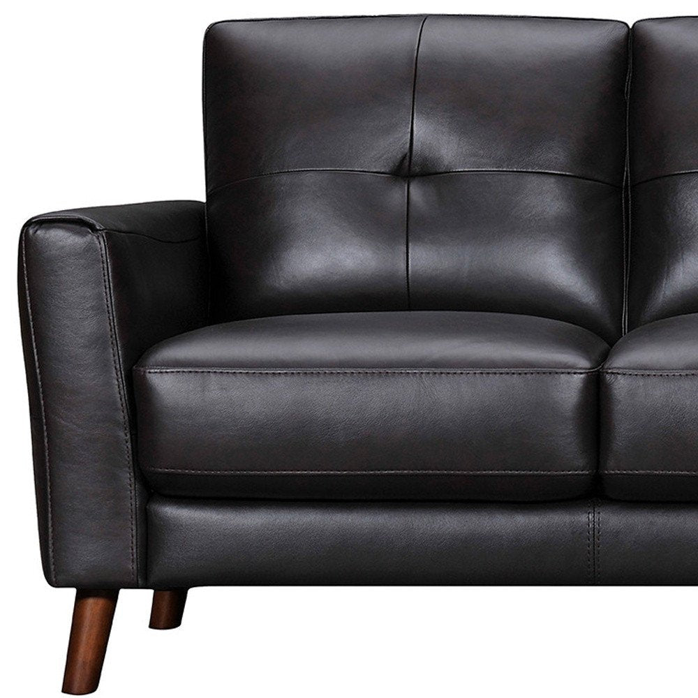 82" Black Leather Sofa With Brown Legs HomeRoots