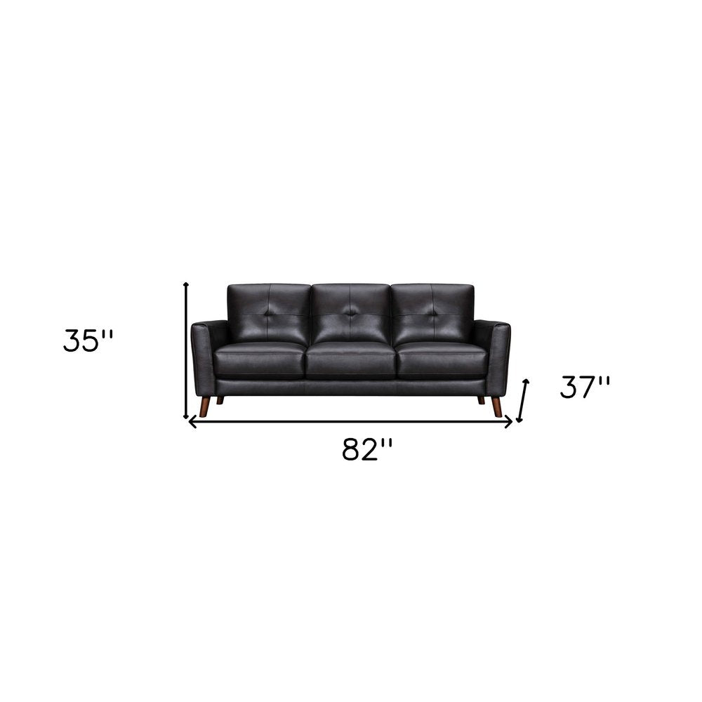82" Black Leather Sofa With Brown Legs HomeRoots