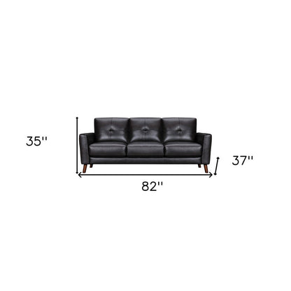 82" Black Leather Sofa With Brown Legs HomeRoots