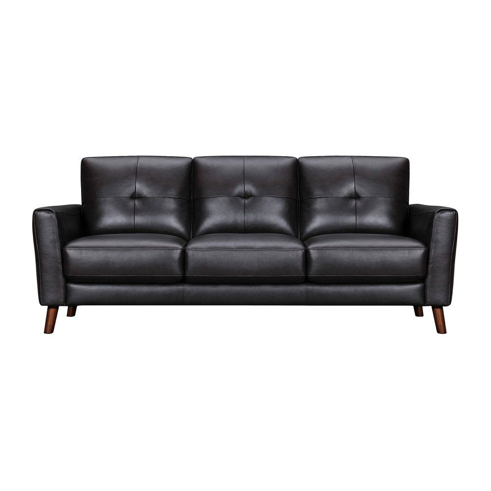 82" Black Leather Sofa With Brown Legs HomeRoots