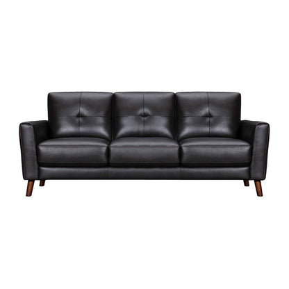 82" Black Leather Sofa With Brown Legs HomeRoots