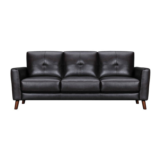 82" Black Leather Sofa With Brown Legs HomeRoots