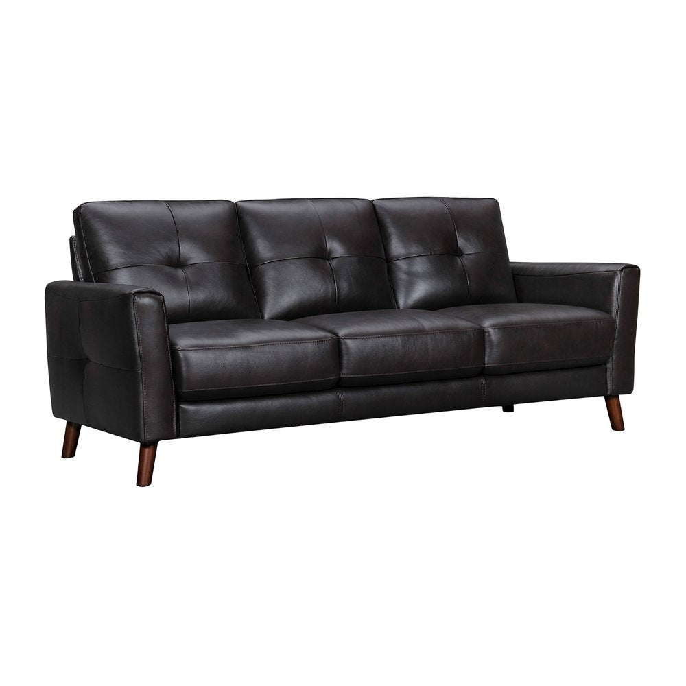 82" Black Leather Sofa With Brown Legs HomeRoots