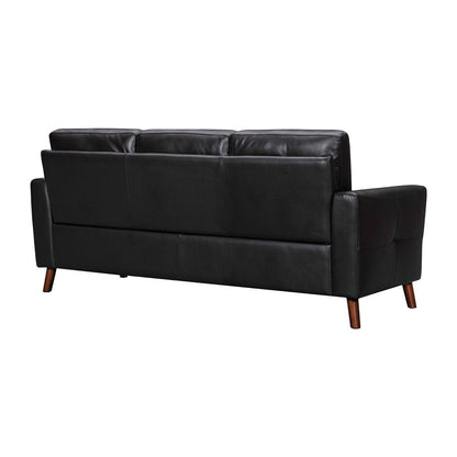 82" Black Leather Sofa With Brown Legs HomeRoots