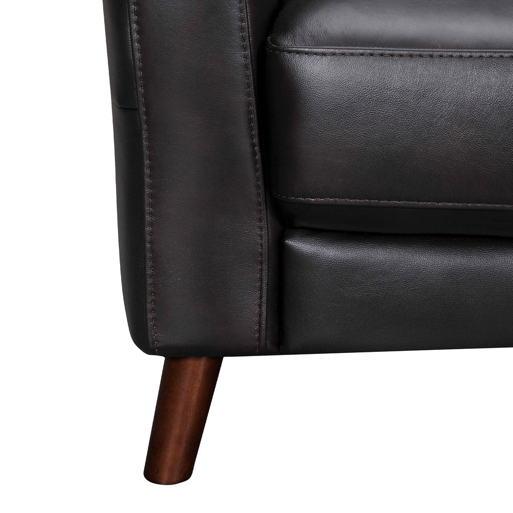 82" Black Leather Sofa With Brown Legs HomeRoots