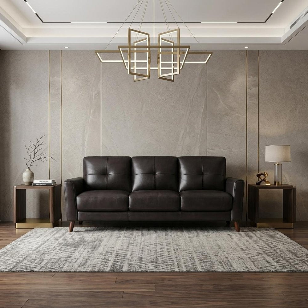 82" Black Leather Sofa With Brown Legs HomeRoots