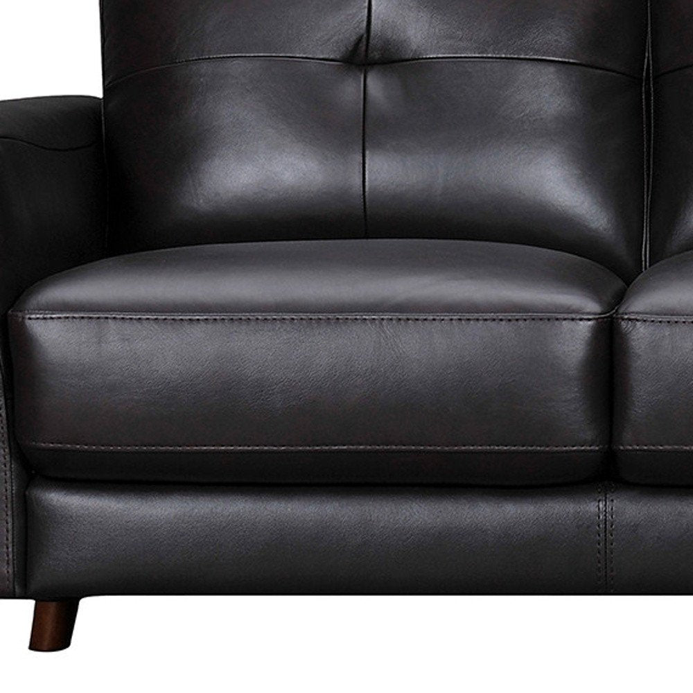 82" Black Leather Sofa With Brown Legs HomeRoots