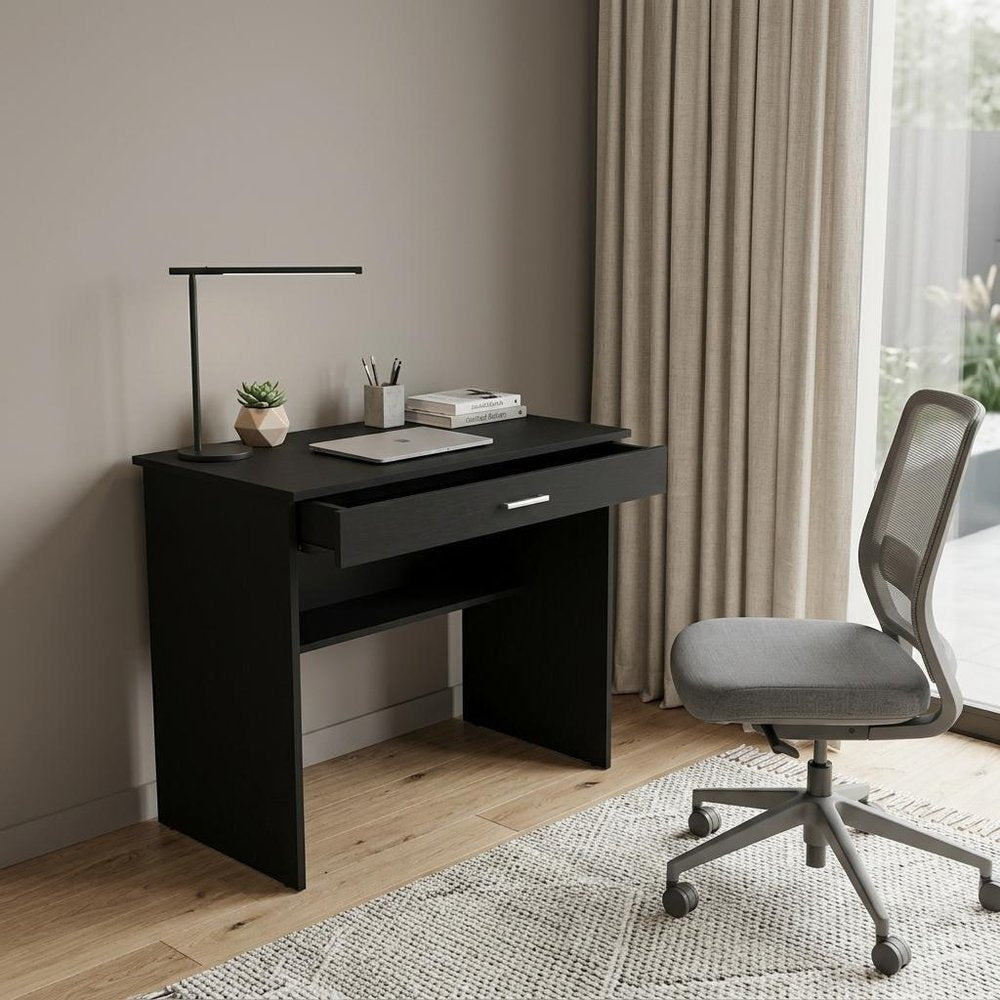 32" Black Wood Computer Desk With Drawer — view 6