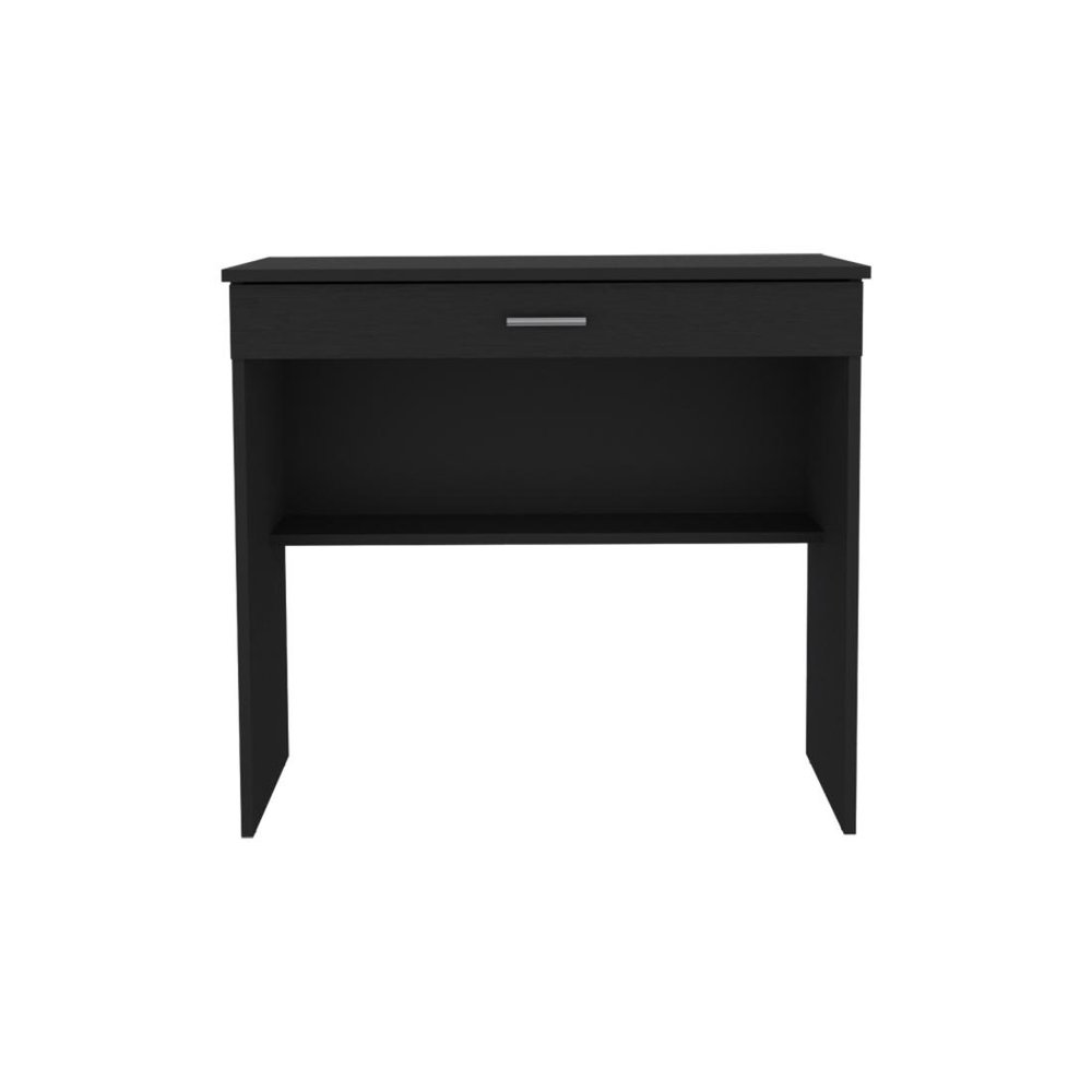 32" Black Wood Computer Desk With Drawer — view 1