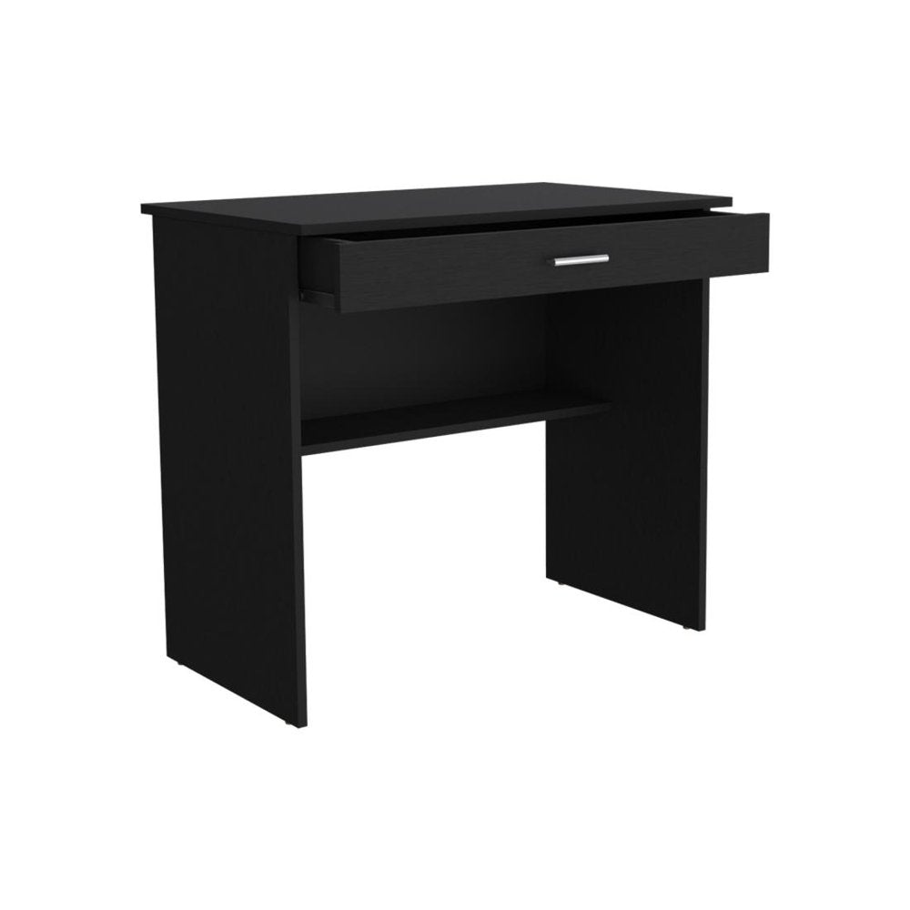 32" Black Wood Computer Desk With Drawer — view 2