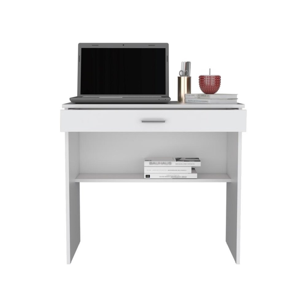 32" White Wood Computer Desk With Drawer — view 1