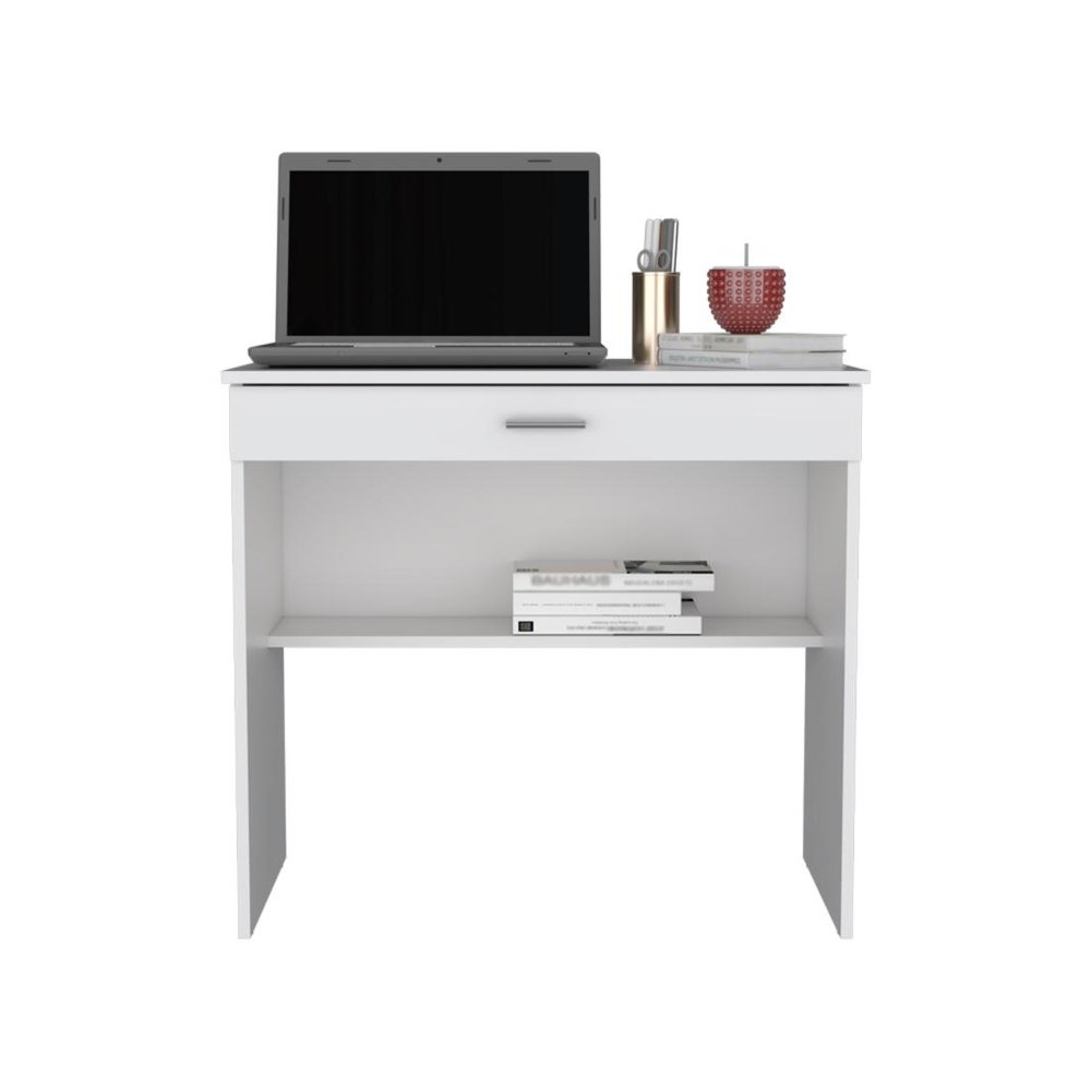 32" White Wood Computer Desk With Drawer — view 2
