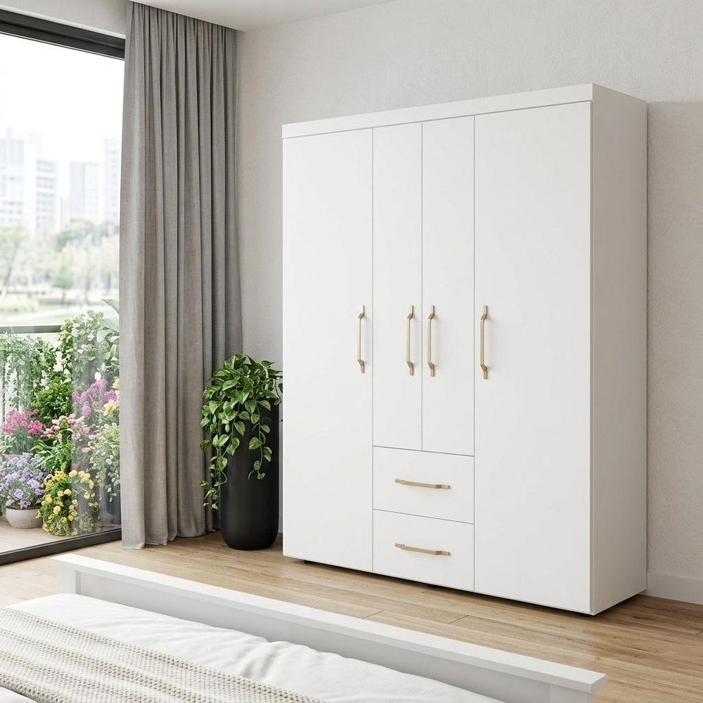 70" White Wood Four Door Two Drawer Combo Dresser HomeRoots
