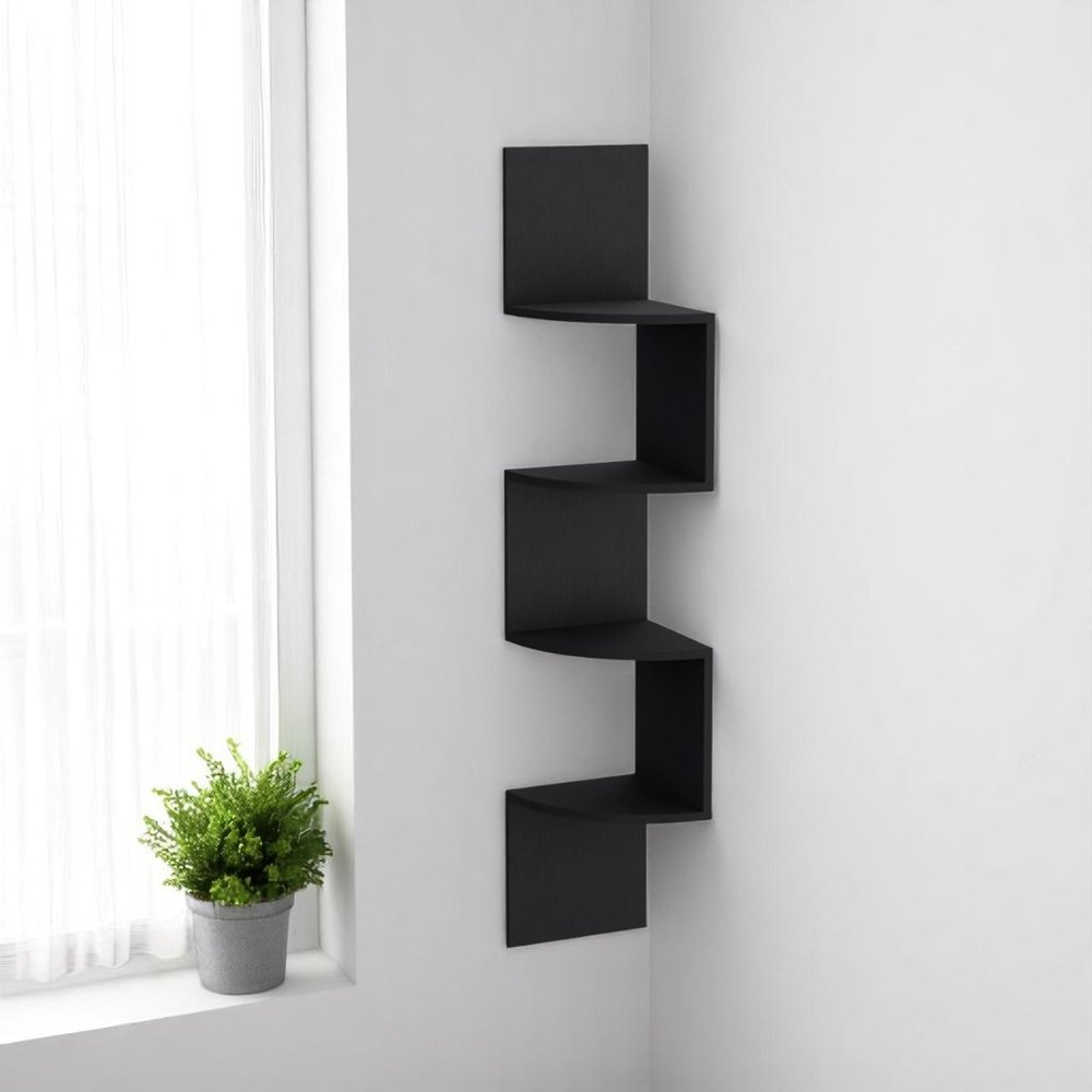 52" Black Wood Wall Mounted Corner Shelf HomeRoots