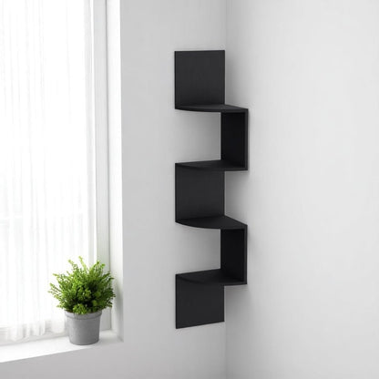 52" Black Wood Wall Mounted Corner Shelf HomeRoots