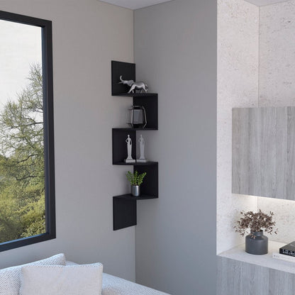 52" Black Wood Wall Mounted Corner Shelf HomeRoots