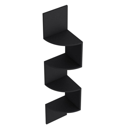52" Black Wood Wall Mounted Corner Shelf