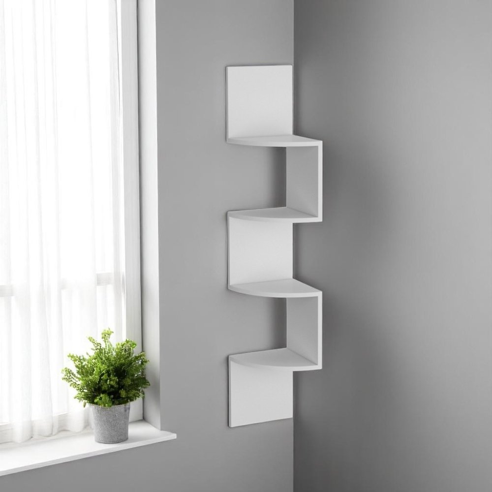 52" White Wood Wall Mounted Corner Shelf HomeRoots