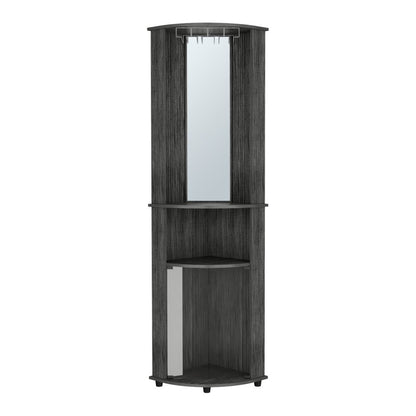 75" Charcoal Wood Ribbed Texture Corner Bar Cabinet With Two Doors HomeRoots