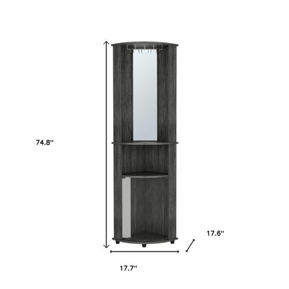 75" Charcoal Wood Ribbed Texture Corner Bar Cabinet With Two Doors HomeRoots