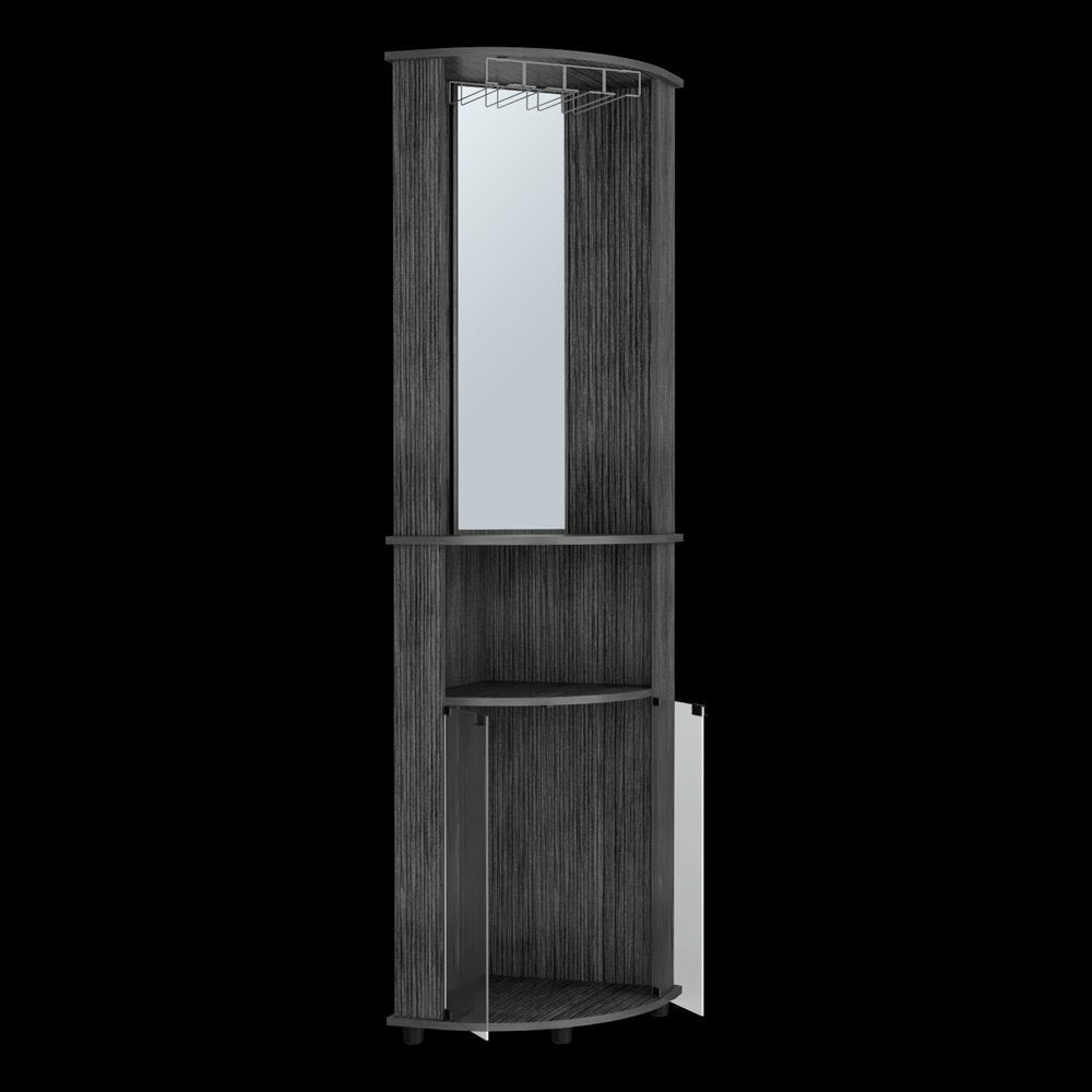75" Charcoal Wood Ribbed Texture Corner Bar Cabinet With Two Doors HomeRoots