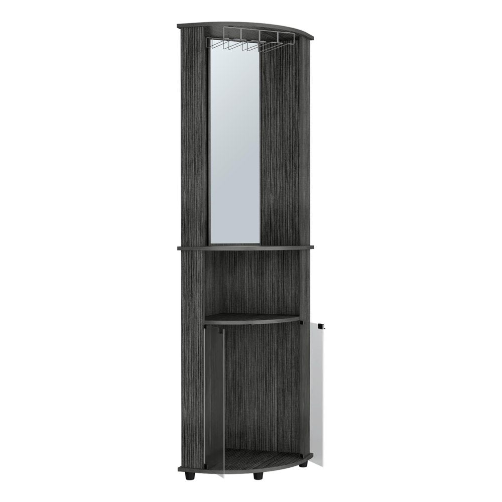 75" Charcoal Wood Ribbed Texture Corner Bar Cabinet With Two Doors HomeRoots