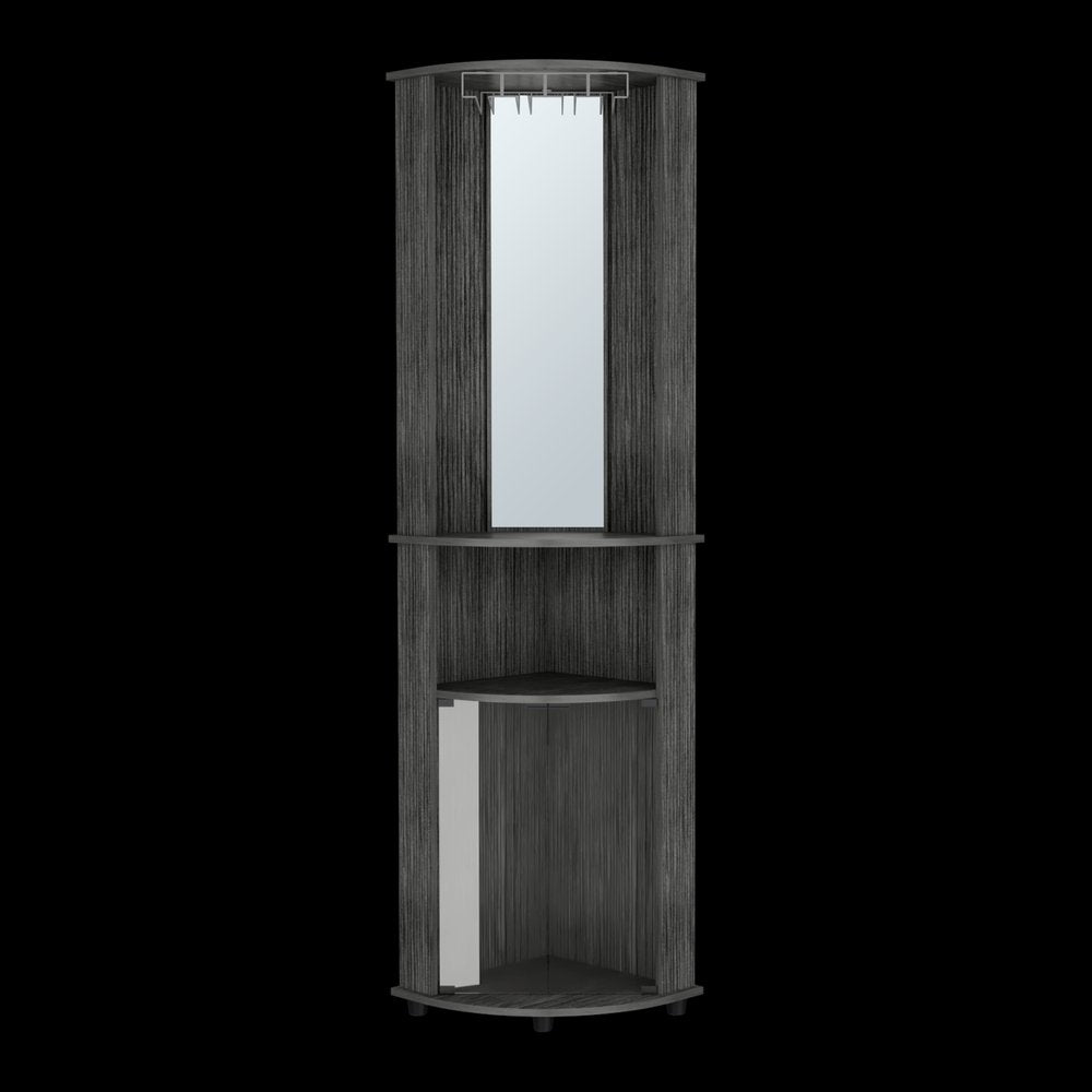 75" Charcoal Wood Ribbed Texture Corner Bar Cabinet With Two Doors HomeRoots