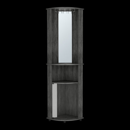 75" Charcoal Wood Ribbed Texture Corner Bar Cabinet With Two Doors HomeRoots