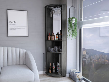 75" Charcoal Wood Ribbed Texture Corner Bar Cabinet With Two Doors HomeRoots