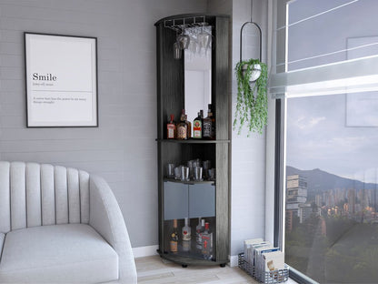 75" Charcoal Wood Ribbed Texture Corner Bar Cabinet With Two Doors HomeRoots