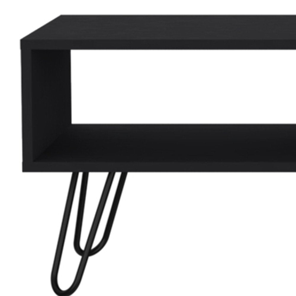 41" Black and Oak Wood and Metal Coffee Table With Drawer And Shelf HomeRoots